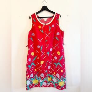 Vintage 60s 70s house dress Komar leisure living red tulip print spring summer L